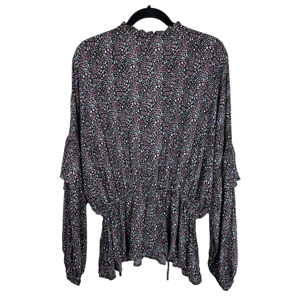 Savanna Jane Embroidered Leopard Print Top 2X Long Sleeve Blouson Boho Flutter - Picture 2 of 12